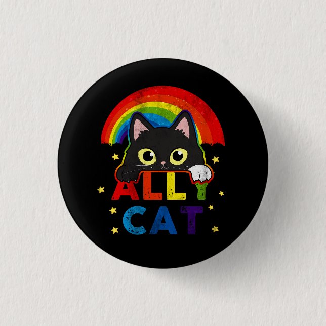 Badge Rond 2,50 Cm Femme Ally Chat LGBT Pride Ally Chat Noir avec Rai (Devant)