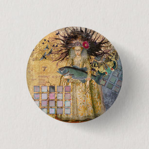 Badge Rond 2,50 Cm Femme Poisson Vintage Gothique Classique