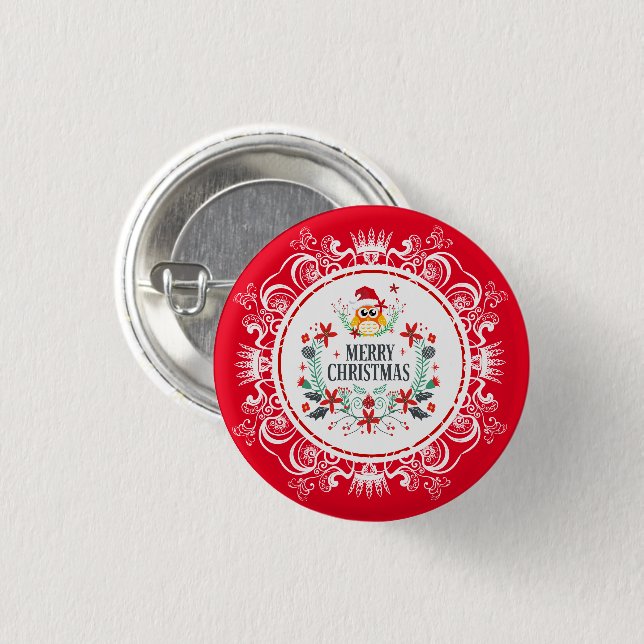 Badge Rond 2,50 Cm Festive Joyeux Noël Wreath & White Crown Frame (Devant & derrière)