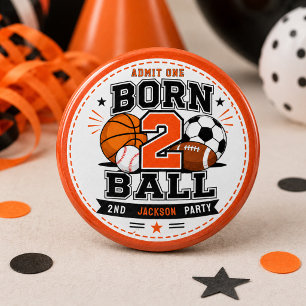 Badge Rond 2,50 Cm Fête d'anniversaire 2 ans garçon Sports Né 2 Ball