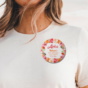 Badge Rond 2,50 Cm Fête d'anniversaire Aloha Tropical Luau 
