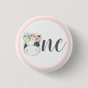 Badge Rond 2,50 Cm Fête d'anniversaire Fleurie Vachette Bébé Numéro U