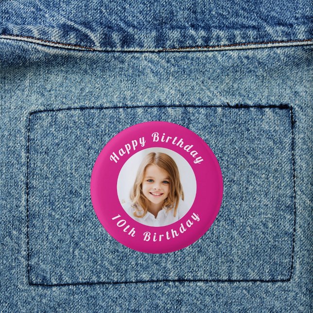 Badge Rond 2,50 Cm fête d'anniversaire hot rose photo fille (Créateur téléchargé)