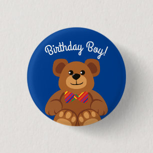 Badge Rond 2,50 Cm Fête d'anniversaire mignonne d'arc-en-ciel d'ours