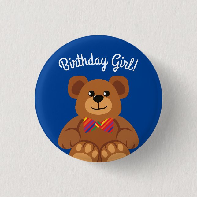 Badge Rond 2,50 Cm Fête d'anniversaire mignonne d'arc-en-ciel d'ours (Devant)