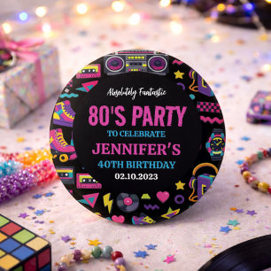 Badge Rond 2,50 Cm Fête d'anniversaire Moderne Rétro Néon des Années 