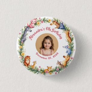 Badge Rond 2,50 Cm Fête d'anniversaire rose pour enfants Safari Jungl