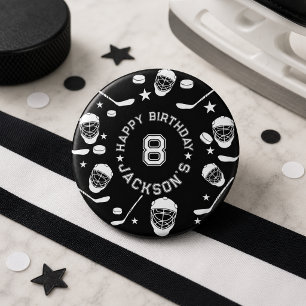 Badge Rond 2,50 Cm Fête d'anniversaire sur le thème de hockey noir et
