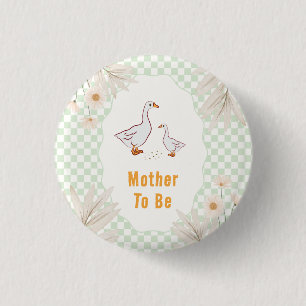 Badge Rond 2,50 Cm Fête de bébé future maman Sage Gingham Daisy Goose