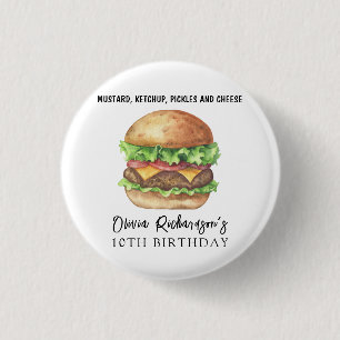 Badge Rond 2,50 Cm Fête de hamburger aquarelle Anniversaire