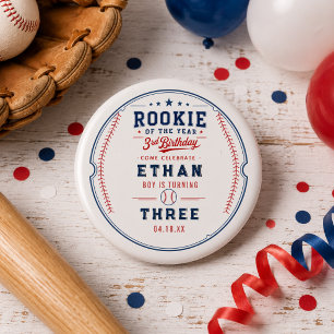 Badge Rond 2,50 Cm Fête des 3 ans de baseball Recrue de l'année