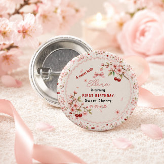 Badge Rond 2,50 Cm Fête du 1er anniversaire de la petite fille aux do