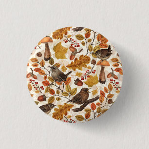 Badge Rond 2,50 Cm Feuilles d'automne, baies, champignons et fleurs