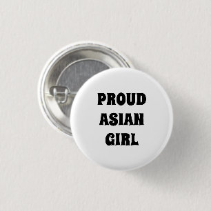 Badge Rond 2,50 Cm Fier asiatique fille, Bouton noir blanc