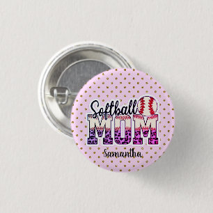 Badge Rond 2,50 Cm Fier Softball Maman Vie