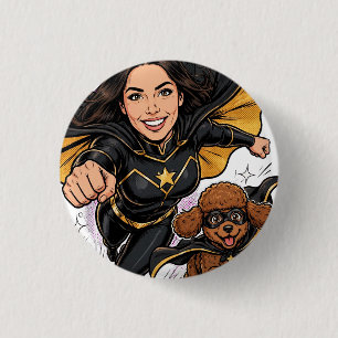 Badge Rond 2,50 Cm Fille au jouet caniche rouge