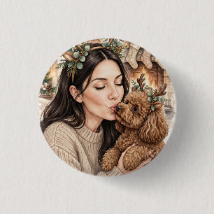 Badge Rond 2,50 Cm Fille au jouet caniche rouge
