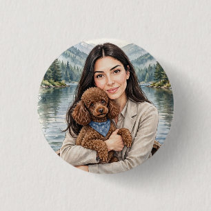 Badge Rond 2,50 Cm Fille au jouet caniche rouge