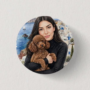Badge Rond 2,50 Cm Fille avec jouet caniche rouge