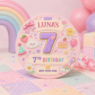 Badge Rond 2,50 Cm Fille de 7 ans pour une fête d'anniversaire arc-en