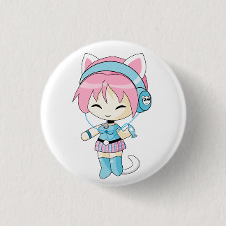 Badge Rond 2,50 Cm Fille d'écouteurs de Neko