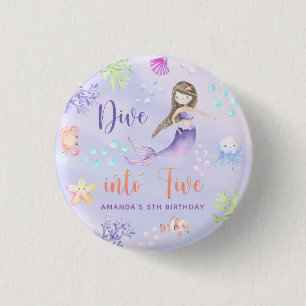 Badge Rond 2,50 Cm Fille sirène plonge dans la fête d'anniversaire po