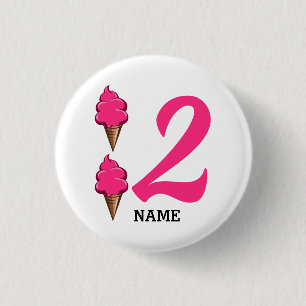 Badge Rond 2,50 Cm Filles Deuxième fête d'anniversaire Crème de glace