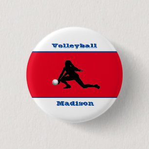 Badge Rond 2,50 Cm Filles Volleyball Rouge Blanc Bleu Patriotique