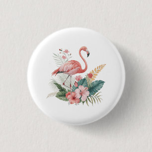 Badge Rond 2,50 Cm Flamant aux fleurs