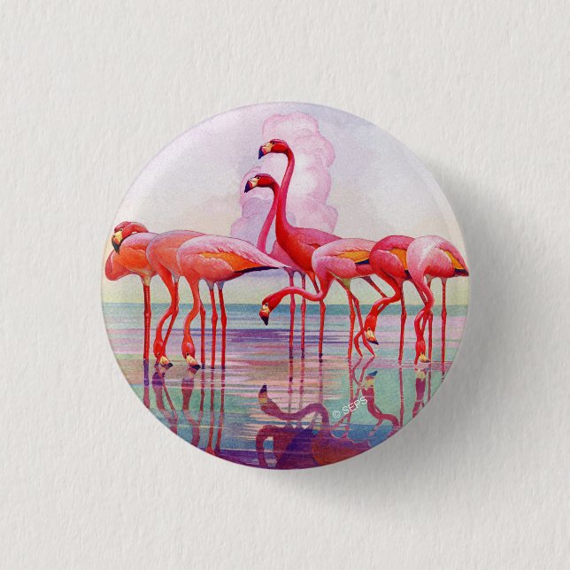 Badge Rond 2,50 Cm Flamants roses roses par Francis Lee Jacques (Devant)