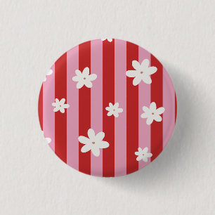 Badge Rond 2,50 Cm Fleur à rayure rouge et rose 