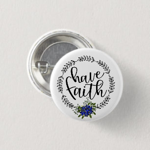 Badge Rond 2,50 Cm Fleur Bleue   Ayez Foi