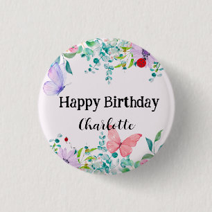 Badge Rond 2,50 Cm Fleur colorée de papillon Ladybug mou Anniversaire