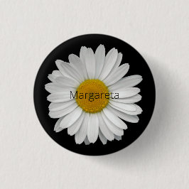 Badge Rond 2,50 Cm Fleur de marguerite blanche simple sur bouton noir