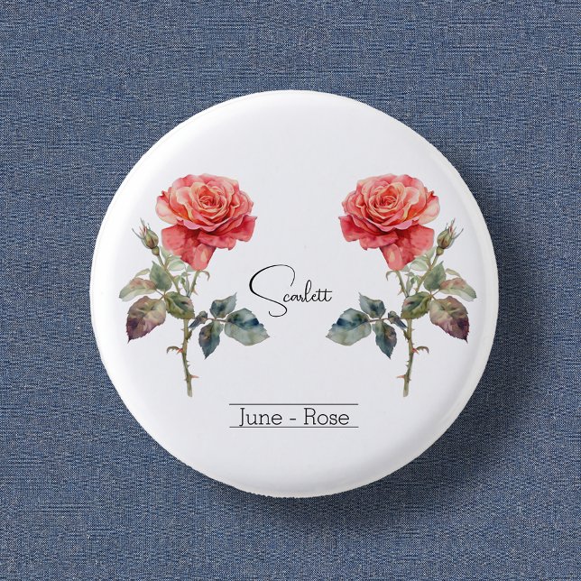 Badge Rond 2,50 Cm Fleur du mois de naissance Juin Rose (Créateur téléchargé)