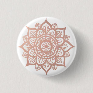 Badge Rond 2,50 Cm Fleur Mandala Gold Rose rose
