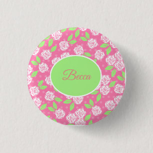 Badge Rond 2,50 Cm Fleur rose shabby chic personnalisée