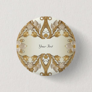Badge Rond 2,50 Cm Fleurs blanches bouton décoratif or