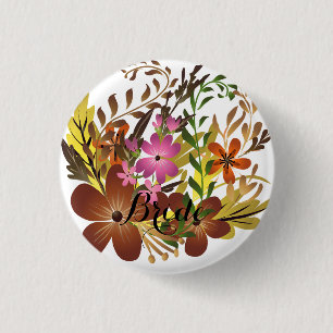 Badge Rond 2,50 Cm Fleurs d'automne et feuilles