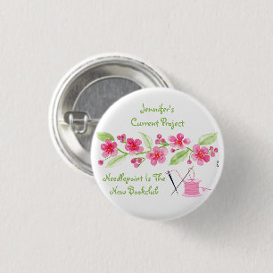 Badge Rond 2,50 Cm Fleurs de cerisier peintes à la main en point de b