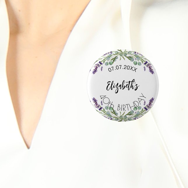 Badge Rond 2,50 Cm Fleurs de lavande d'anniversaire eucalyptus verdur (Créateur téléchargé)