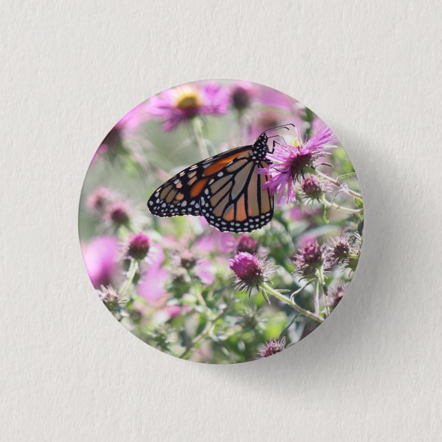 Badge Rond 2,50 Cm Fleurs de prés papillons et violets (Devant)
