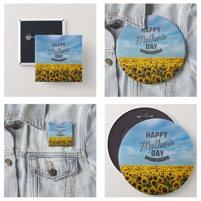Badge Rond 2,50 Cm Fleurs de soleil élégant élégant Meilleure maman j (Sunflowers Stylish Elegant Best Mom Ever Floral buttons)