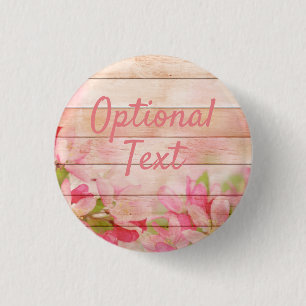 Badge Rond 2,50 Cm Fleurs roses rustiques sur bois