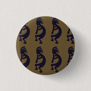 Badge Rond 2,50 Cm Flexibilité de la figure Kokopelli - Noir sur Vert