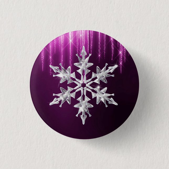 Badge Rond 2,50 Cm Flocon de neige de Noël en verre pour les fêtes d' (Devant)