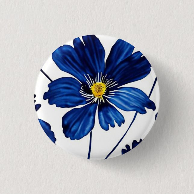 Badge Rond 2,50 Cm Floral bleu marine (Devant)