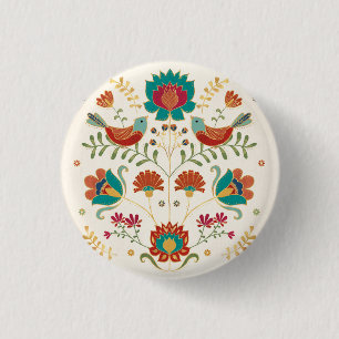 Badge Rond 2,50 Cm Flore folk aux oiseaux