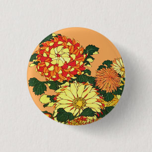 Badge Rond 2,50 Cm Flower Border, mandarin orange et or