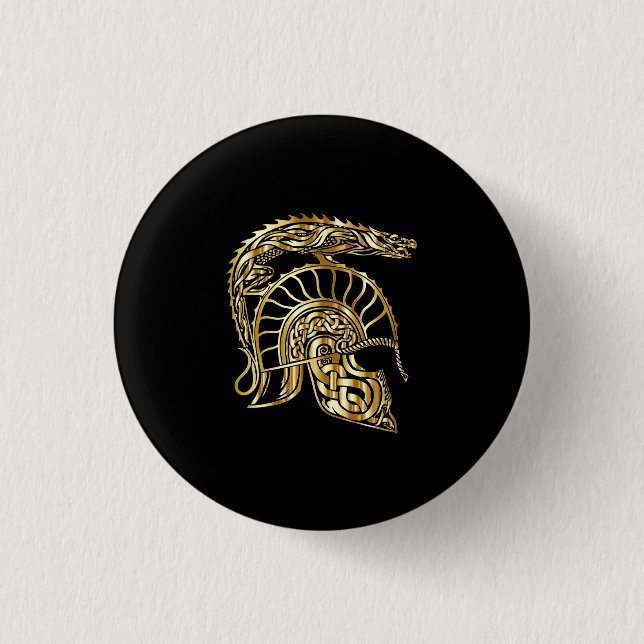 Badge Rond 2,50 Cm Forge d'or de casque d'armure de chevalier dans la (Devant)
